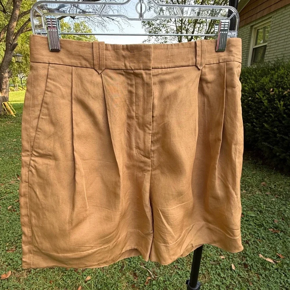 COS Womens Camel Tan Pleated Linen Blend High Rise Shorts Size 6 Neutral Capsule